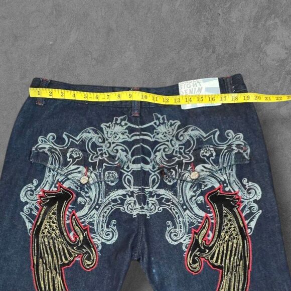 Y2K Jungle 8ight Embroidered Baggy Jeans With Wings 40x32 Streetwear - Picture 5 of 7